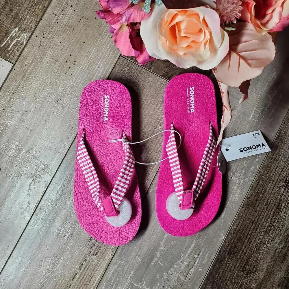 NWT Sonoma Goods for Life Sonnyy Kids Thong Sandals Pink Stripe Size 2